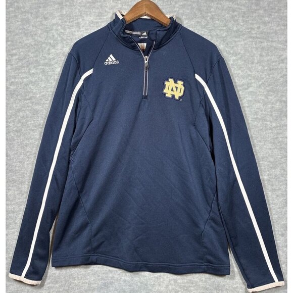 Adidas Notre Dame Mens Sz M Quarter Zip Pullover Blue Sweatshirt Logo Athleisure - Picture 1 of 4